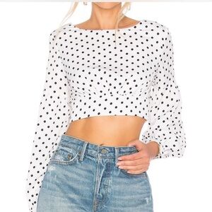 Superdown Polka Dot Crop Blouse in White and Black